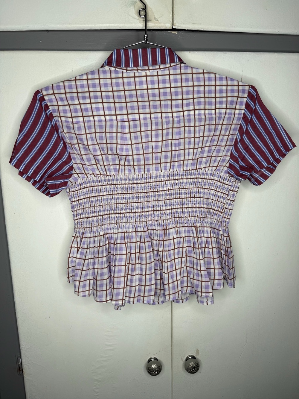Anthropologie Lavender Plaid Button-Down with Maroon Striped Accents - Picture 9 of 12